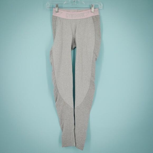 Gymshark Size Small S Gray Pink Trim Low Mid Waisted Active Athletic Leggings - Picture 1 of 5